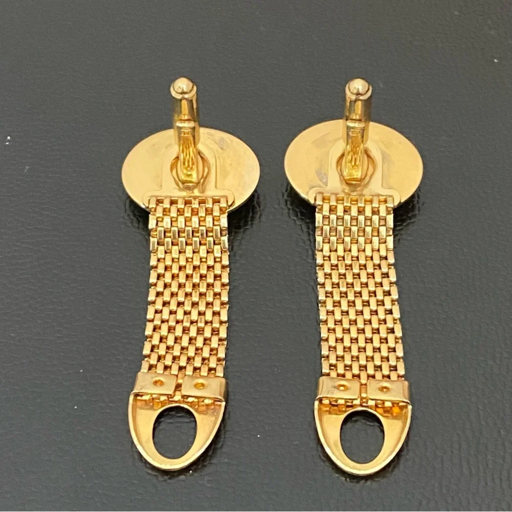 Vintage AVON Yellow/Brown Cabochon Gold-tone Mesh Cuff Links